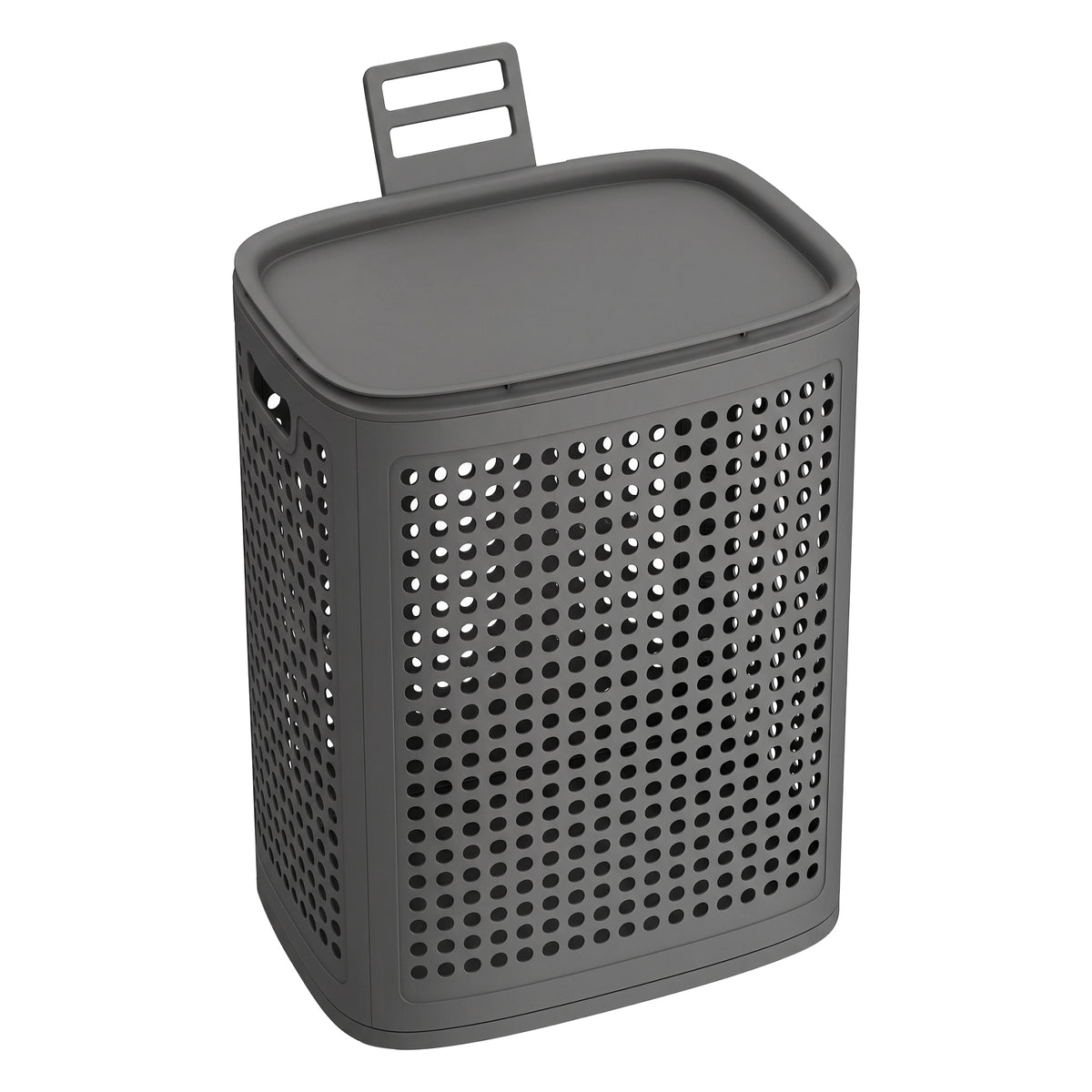 Slim Plastic Laundry Hamper with Lid, 19.8 Gal Space-Saving Storage Basket, for Bathroom Bedroom Dorm, Ventilated, Dark Gray