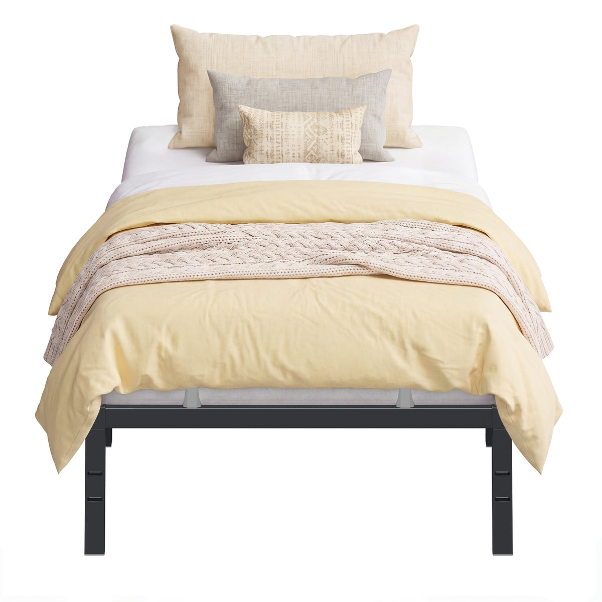 Heavy Duty Twin Bed Frame, 14" Tall Platform Bed, 550 lb Capacity, No Box Spring Needed, Under-Bed Storage, Easy Assembly, Mattress Retainers, Matte Black
