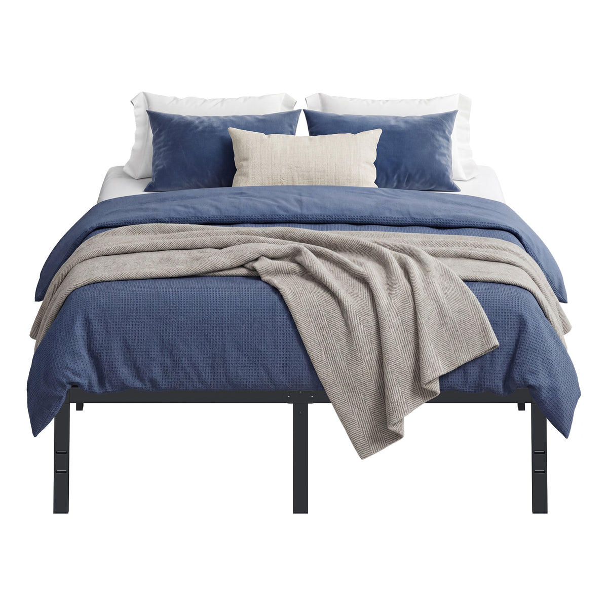 Heavy Duty Queen Bed Frame, 16" Tall Platform Bed, 1100 lb Capacity, No Box Spring Needed, Under-Bed Storage, Easy Assembly, Mattress Retainers, Matte Black