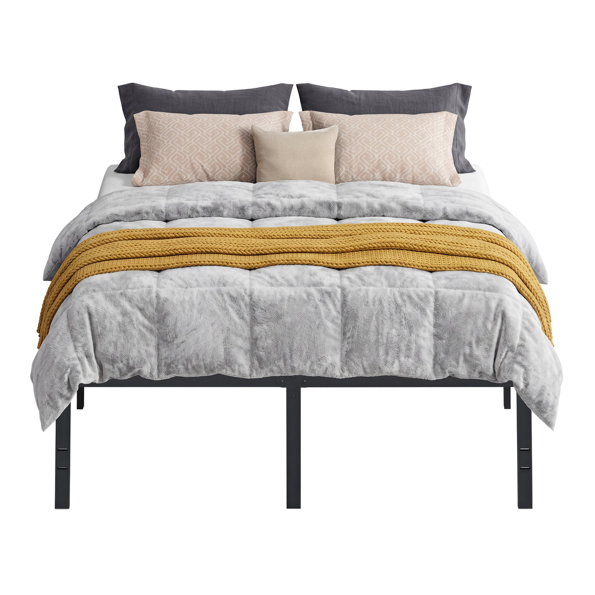 Heavy Duty Queen Bed Frame, 18" Tall Platform Bed, 1100 lb Capacity, No Box Spring Needed, Under-Bed Storage, Easy Assembly, Mattress Retainers, Matte Black