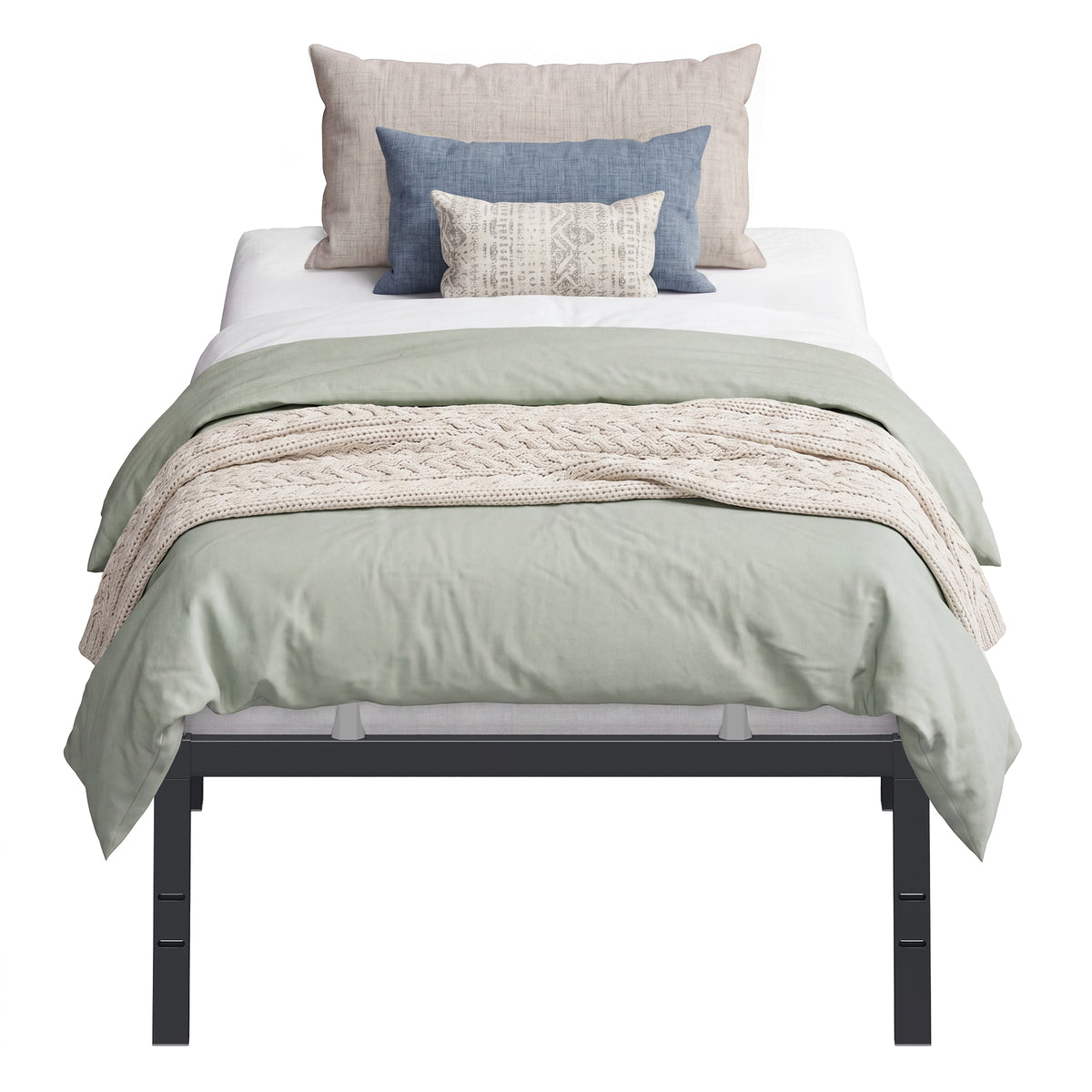 Heavy Duty Twin Bed Frame, 18" Tall Platform Bed, 550 lb Capacity, No Box Spring Needed, Under-Bed Storage, Easy Assembly, Mattress Retainers, Matte Black