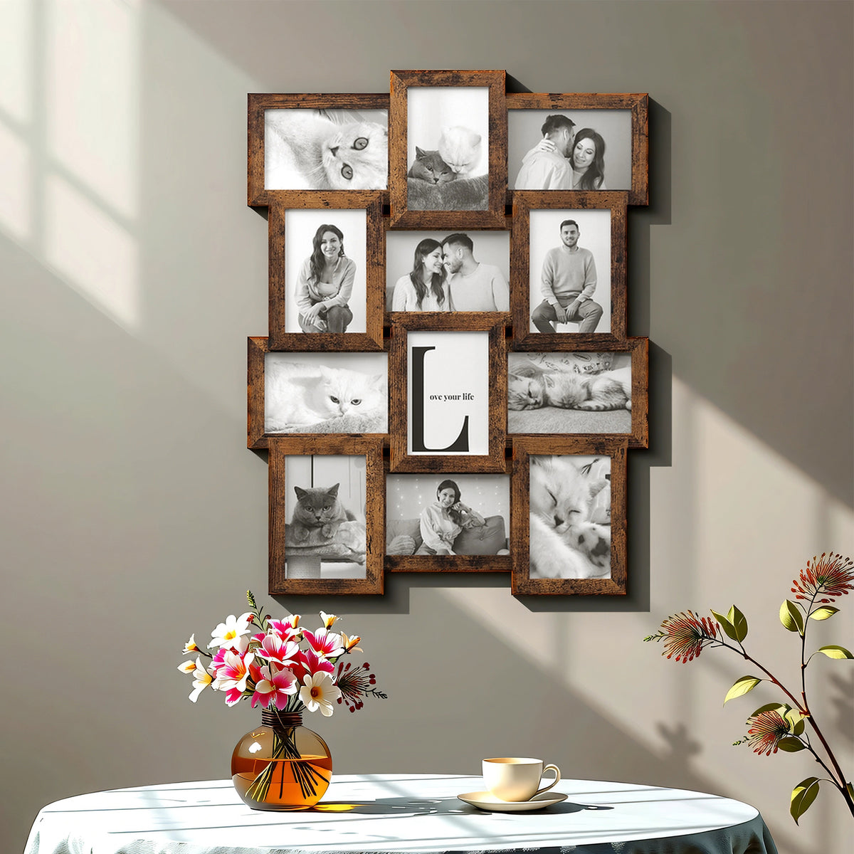 12-Pack 4x6 Wall Collage Frames - Multi-Photo Gallery Display with Glass Front, Easy Assembly Home Decor, Rustic Brown