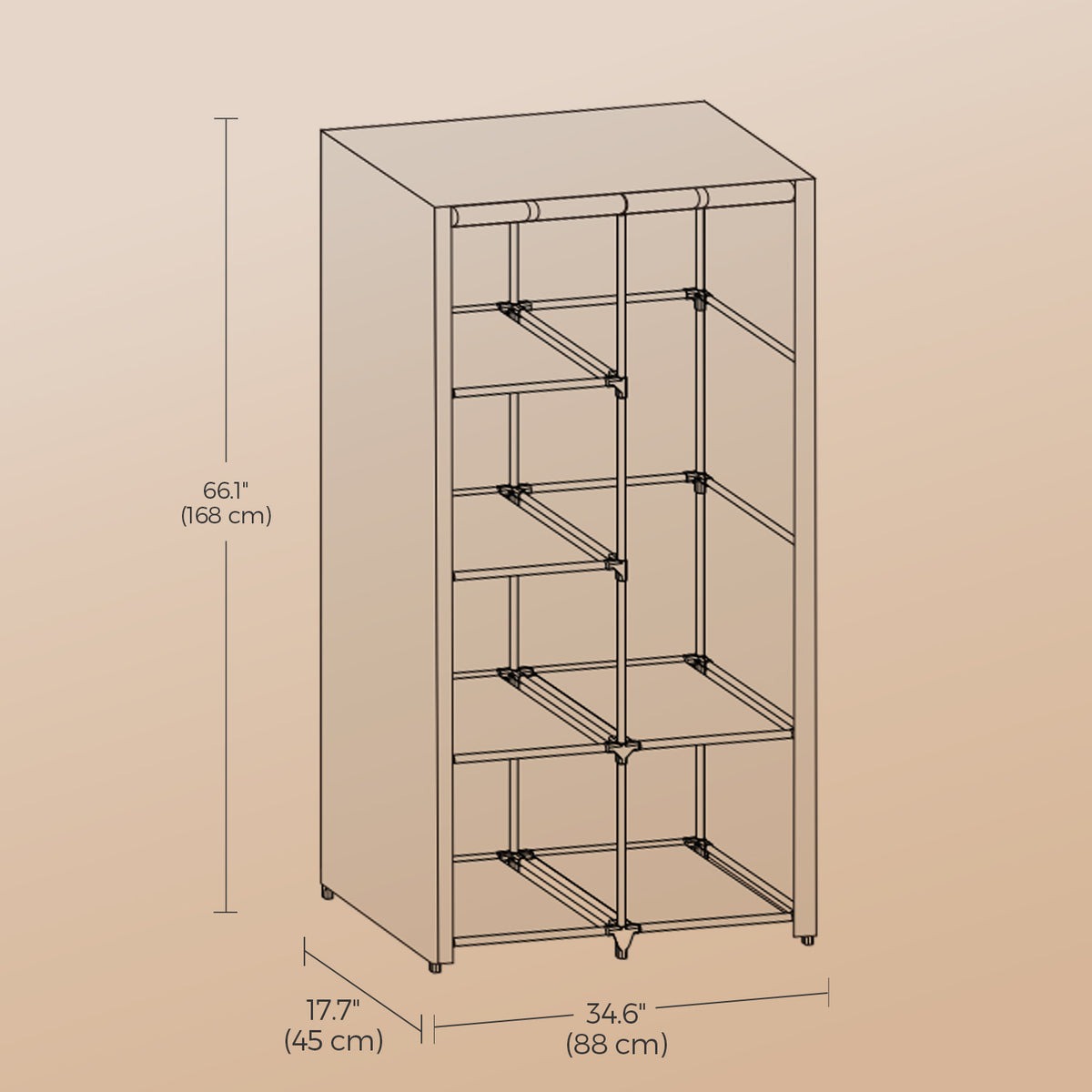 Portable Closet Organizer with Hanging Rail & 6 Shelves - Freestanding Storage Wardrobe for Bedroom, 66.1 Inch, Black