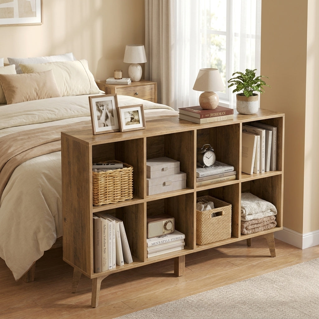 Bookshelf, Bookcase, Freestanding Storage Unit, 8 Open Compartments, Used Horizontally, Vertically, Upside Down, Warm Brown