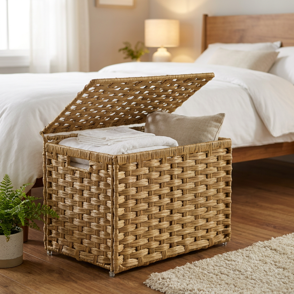 27.7 Gal. Storage Bin, Foldable Storage Basket with Lid and Handle