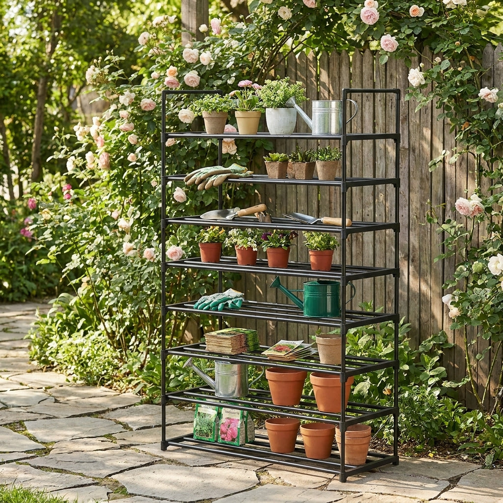 8-Tier PP Plastic, Steel Shoe Storage Shelf, Stackable Shoe Organizer, for Entryway, Black
