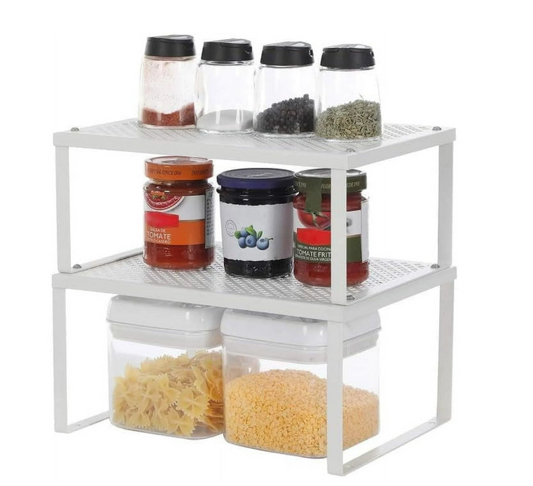 2 Pack Spice Rack, Cabinet Shelf Organizers, Shelf Organizer, Countertop Organizer, Shelf Riser, Stackable, Expandable, Metal, Kitchen Counter Shelves